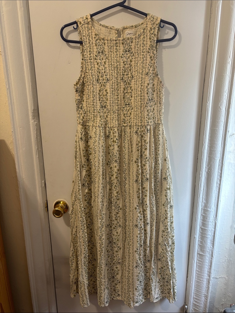 Cream Maxi Dress with Green Floral Print
